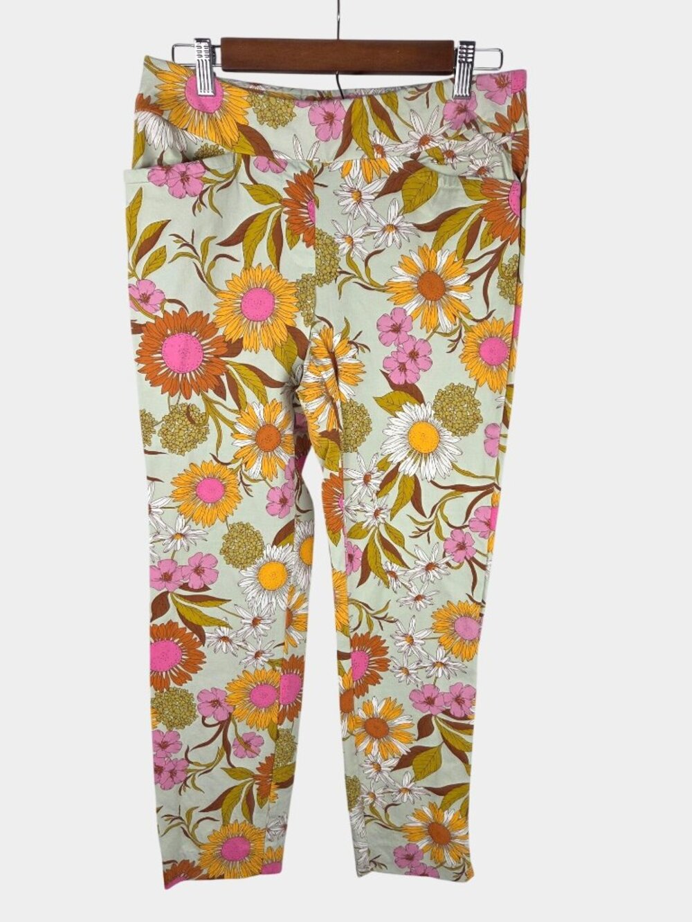 Spartina 449 Maren Crop Pants Sz L Heyward's Rate Retro 70s Daisy Floral Stretch